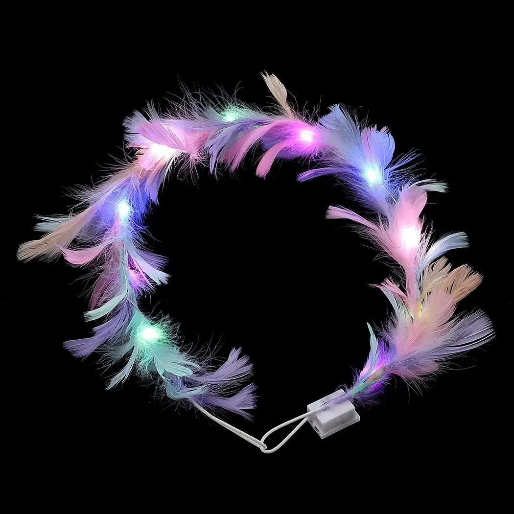 

Светильник ящаяся повязка на голову, венок со светодиодными перьями, светящаяся подвеска, аксессуар для волос с ангелом для вечеринки для ж...