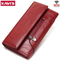 kavis genuine leather women wallet new style female portomonee fashion money bags zipper card holder handy perse high capacity