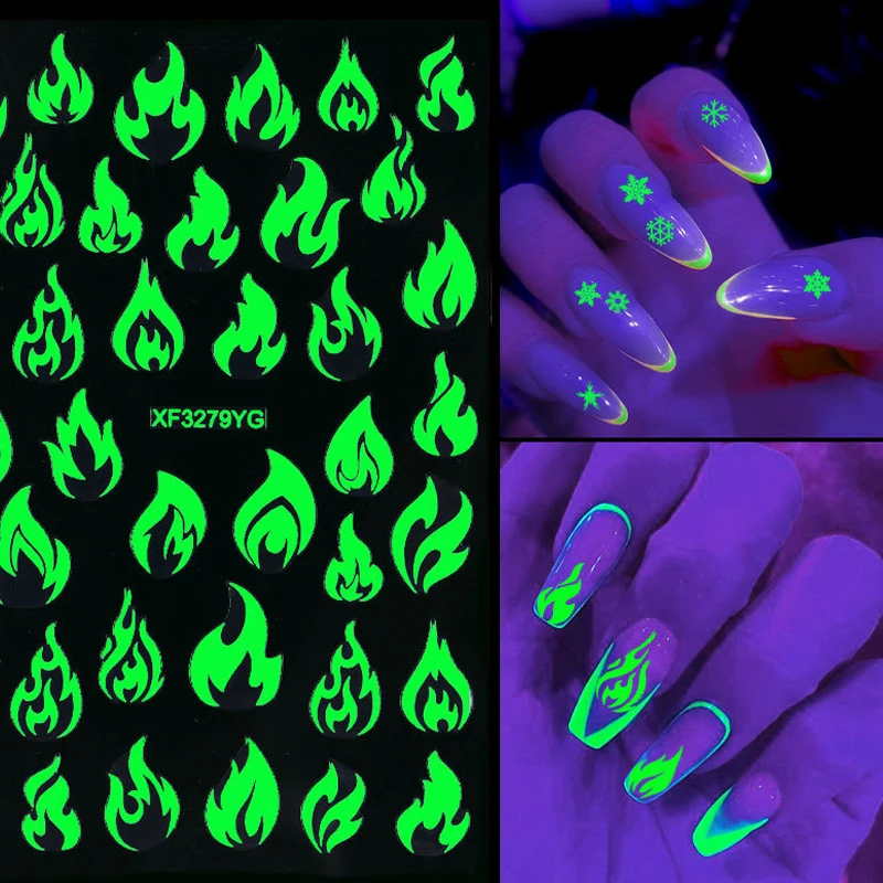 

Sdotter 3D Luminous Nail Stickers Flame Butterfly Star Moon Summer Design Glow In The Dark Sliders Manicure Decorations Sticker