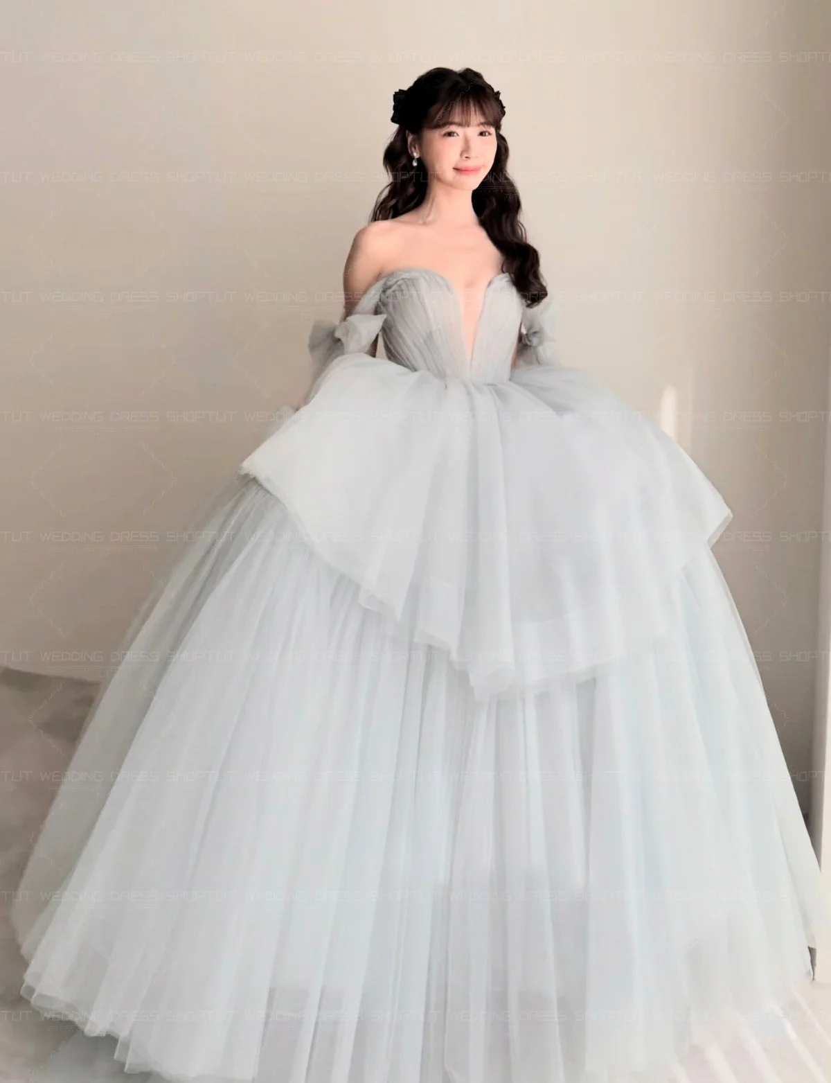 Фото Вечерние платья TLIT Princess из многослойного фатина конфетных цветов, на заказ, с открытыми плечами, с бантом, для выпускного вечера, корейские свадебные платья для фотосессии №2