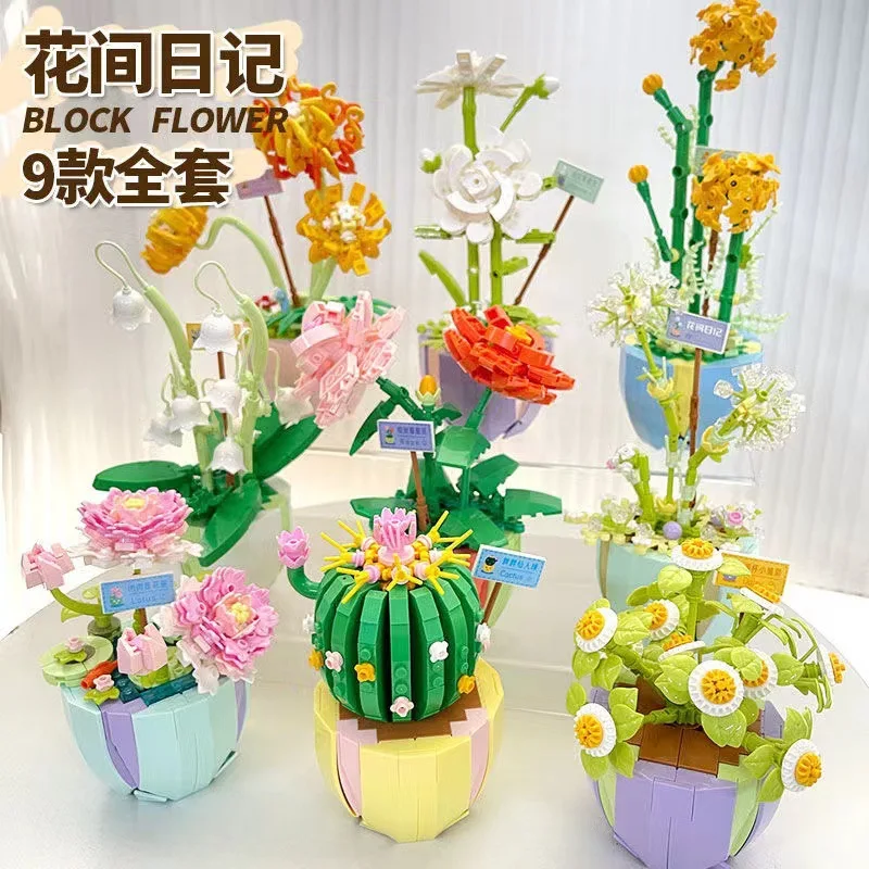 

Cactus Flower Building Block Brick Eternal Bouquet Model Assembly Plastic Plant Decoration Educational Toy For Children Gift