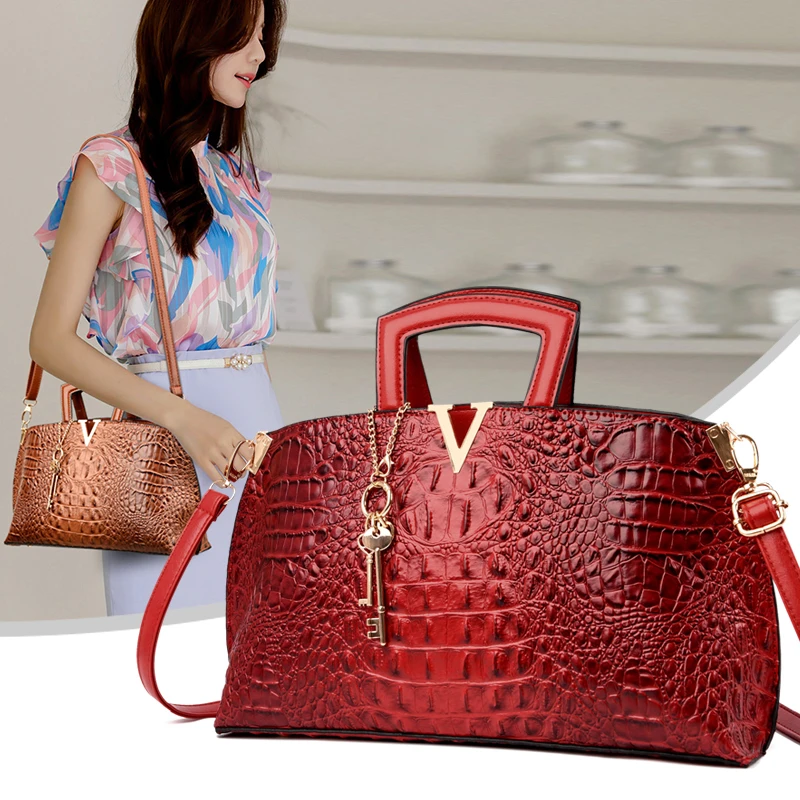 fashion crocodile pattern ladies handbag luxury handbags women leather bags designer large capacity women shoulder messenger bag free global shipping