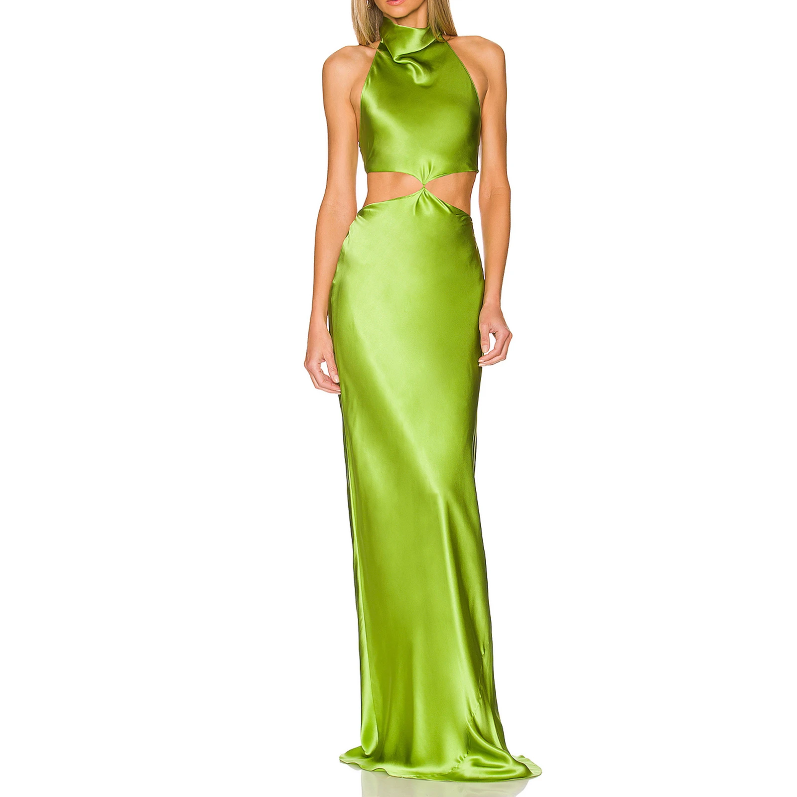 

2022 Fashion Women’s Casual Halter Long Dress Elegant Stain Waist Cutout Bandage Backless Cocktail Prom Bodycon Party Dress