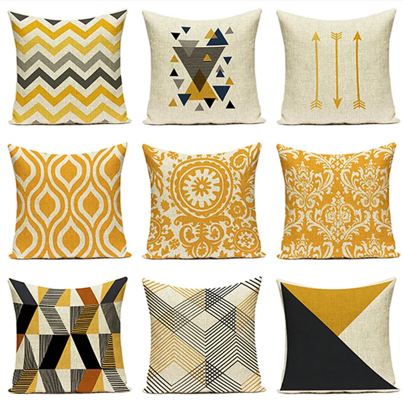 

Nordic Geometry Cushions Case Yellow Stripe Home Decorative Pillow Cases Cushion Covers Pillows Covers Sofa Bed Room Pillowscase