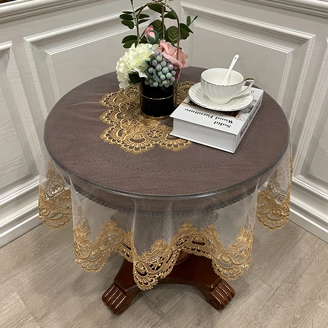 

Скатерть круглая с вышивкой, европейская ткань из полиэстера с цветами, кружевной пылезащитный чехол, коврик для стола