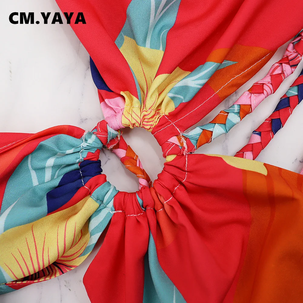 Женское длинное платье макси CM.YAYA элегантное Цветочное с воротником-халтером