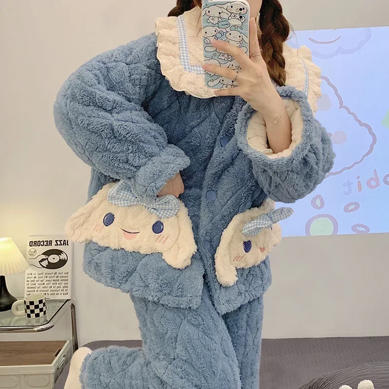 Sanrio Cinnamoroll фланелевой зимний пижамный комплект с милым рисунком для девочек из