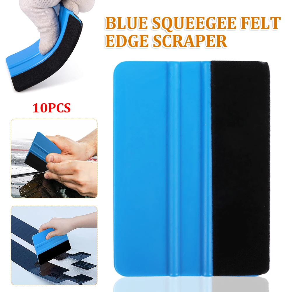 

10Pcs Blue Window Ice Remover Cleaning Wash Car Scraper With Felt Squeegee Tool Film Wrapping Accessories