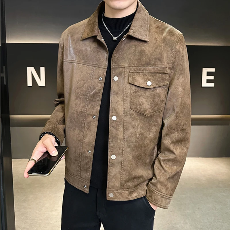 Men's Leather Coat Outerwear Spring and Autumn 2024 New Retro Fashion Brand Yupi Handsome Short Camouflage Motorcycle Clothin...