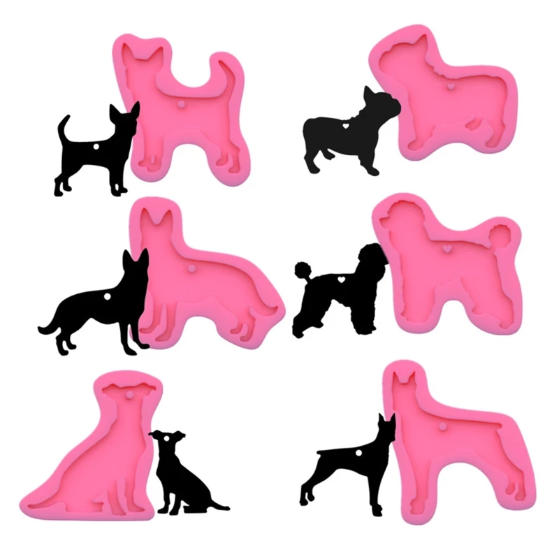 

Shiny Dog Shaped Keychain Resin Mold DIY Crafts Pendant Silicone Mould Handmade Glossy Animal Puppy Key Chain Decor Mold