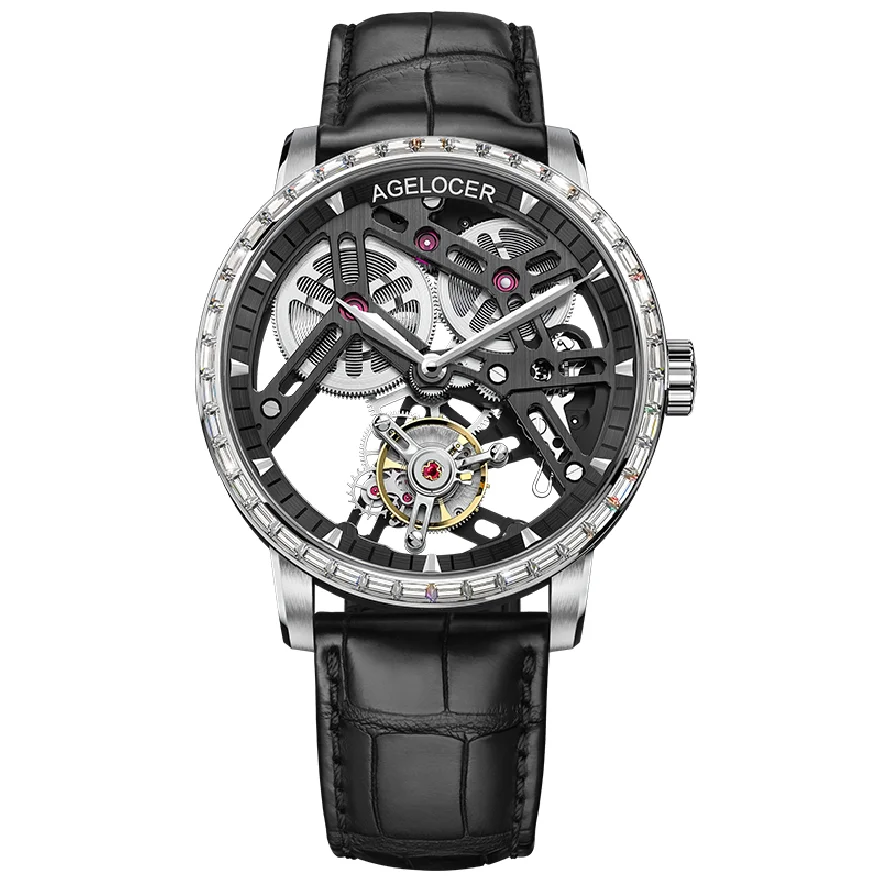 

AGELOCER Business Watches Men Skeleton Mechanical Clock Tourbillon Waterproof Rhinestone Mechanical Watch Mens Relogio Masculino