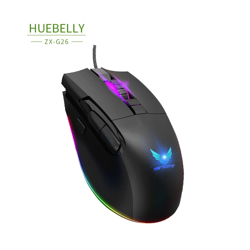 

Проводная светящаяся офисная Спортивная мышь HUEBELLY G26, компьютерные аксессуары через границу Amazon, оптовая продажа, эргономика