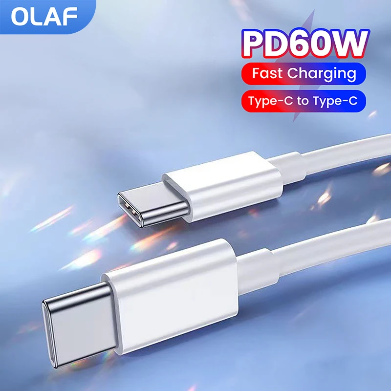 

Olaf PD 60W Type C To Type C Cable Fast Charging Data Cable For Huawei Samsung Xiaomi Macbook iPad Wire 6A USB C To USB C Cable