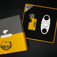 1 set cohiba cigar lighter with cigar cutter windproof 3 nozzles jet flame turbo butane lighter smoking accessories gift for men