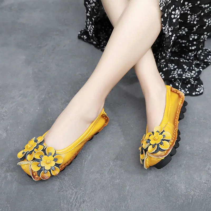 Green Loafers Women's Shoes 2023 New Arrivals Ladies Ballet Flats Genuine Leather Shoes Woman Soft Moccasins Flat Walking Shoes