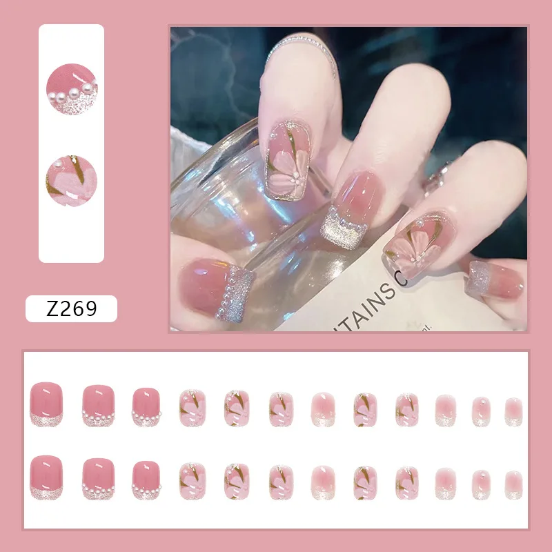 

24pcs Flowers False Nails Press On For Women Bride White Flower Faux Ongles Uñas Postizas Nail Tips Full Cover False Nails Set