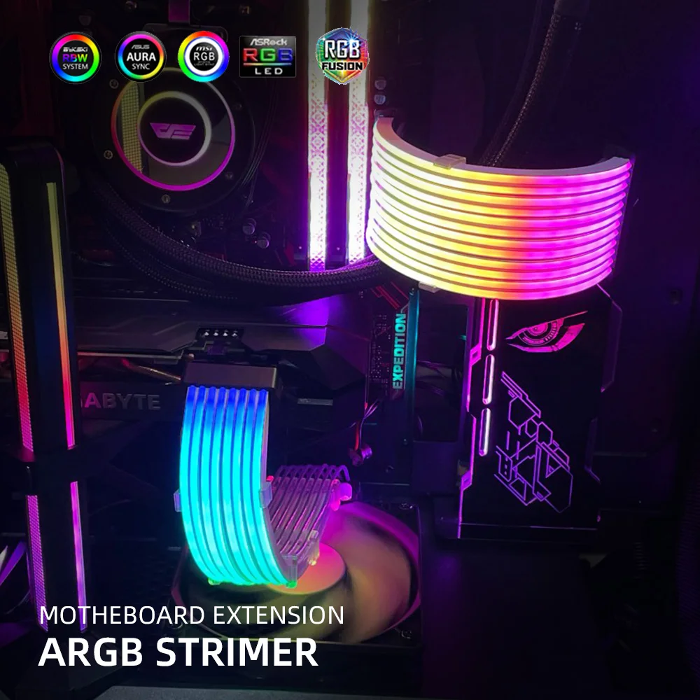 RGB 24PIN Motheboard Extension Wire ARGB GPU Cable 8PIN Lighting Rainbow Neon Strimer VGA Extender Hub PC MOD | Компьютеры и офис