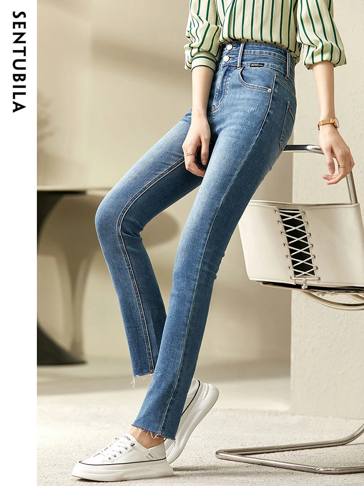 Sentubila High Waist Skinny Jeans for Women 2023 Spring Summer Ankle Length Cut-off Pencil Denim Pants Streetwear Trousers Woman