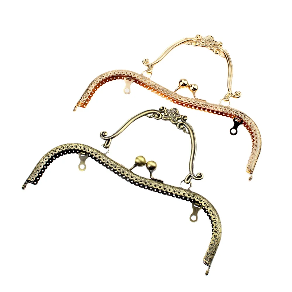 20.5CM Retro Embossing Flower Golden Metal Kiss Bucket Purse Frame For Bags Handle Clasp To The Bag DIY Accessories