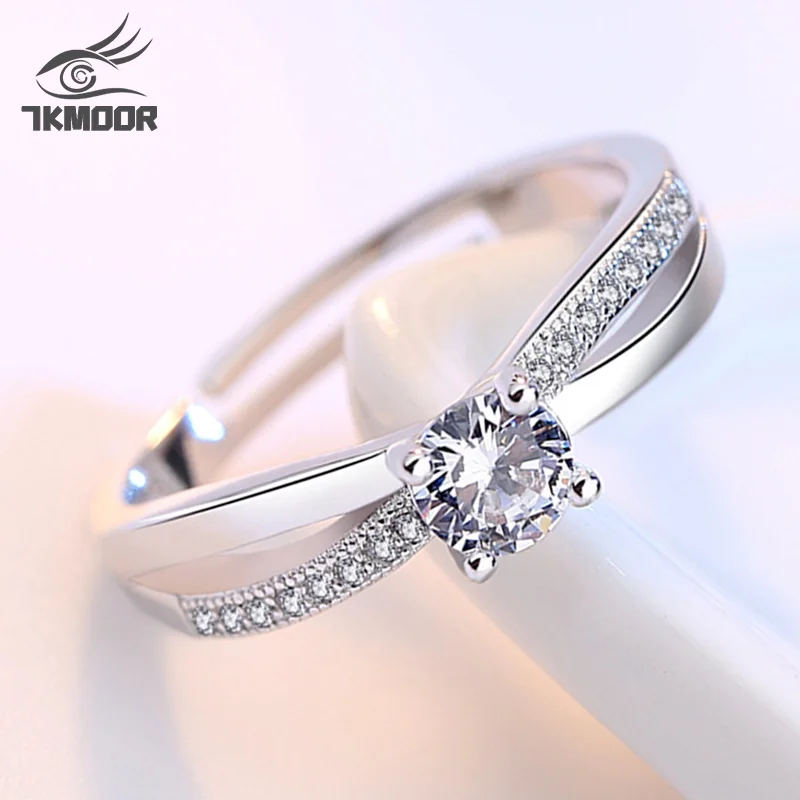 

Brand silver color woman rings six-claw ring zircon opening round luxury fashion jewelry adjustable female trinkets