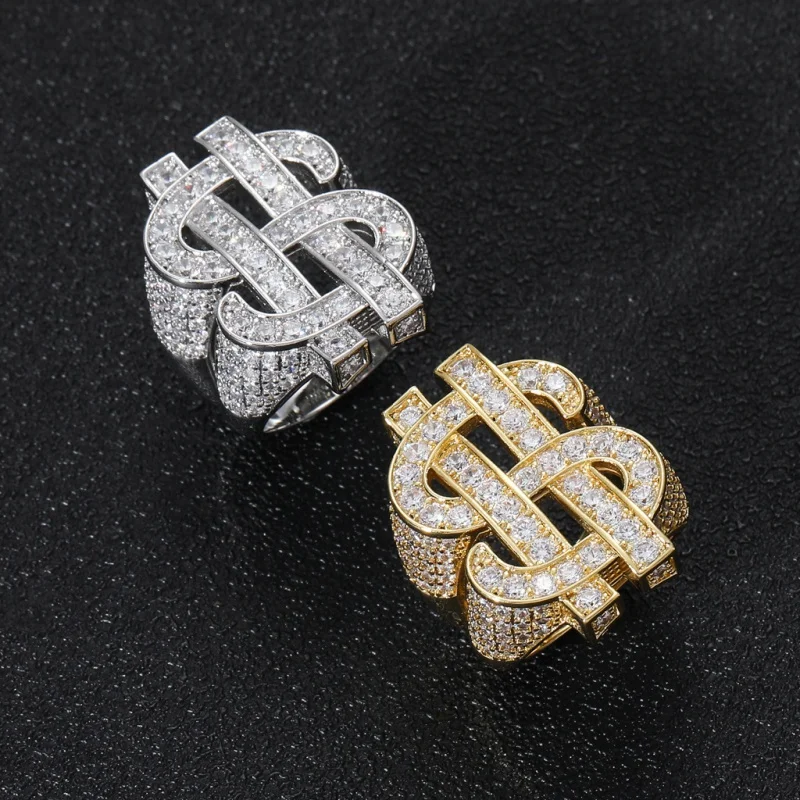 

Europe And America Cross Border Hip Hop Ear Accessories Over Zircon Ring Hollow Out Dollar Symbol Hip-Hop Hipster Personality Me