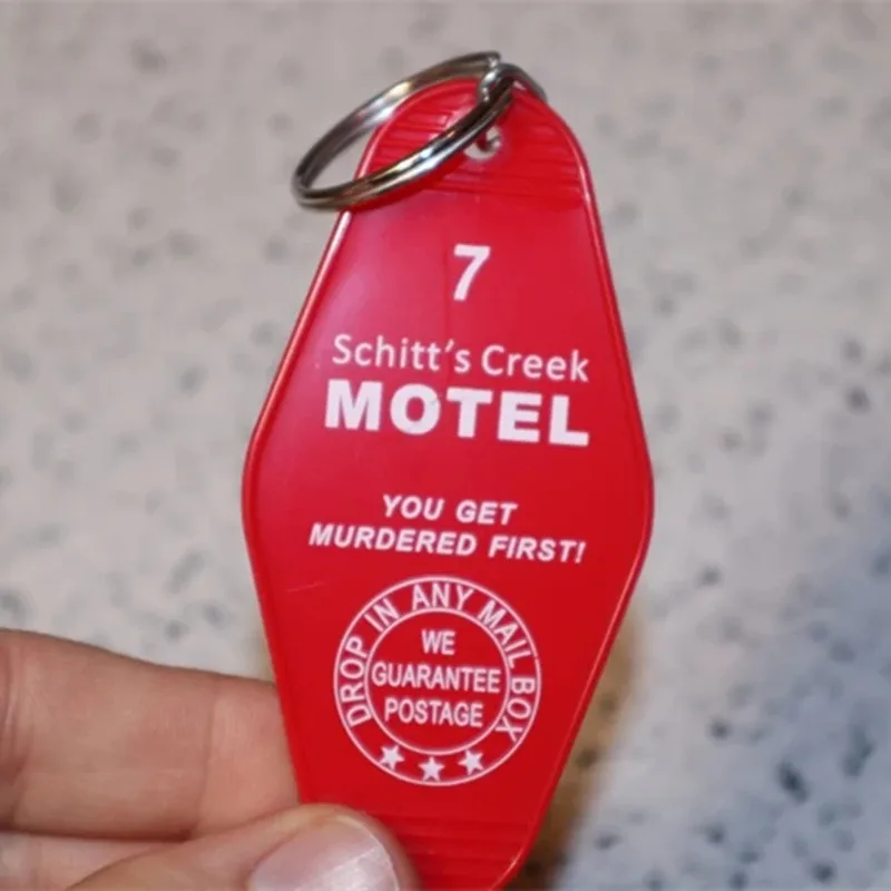 

Schitt's Creek Motel You Get Murdered First Red Keytag Keychain Room Tag Key Ring Acrylic Pendant Key Tags Key Chain Accessories