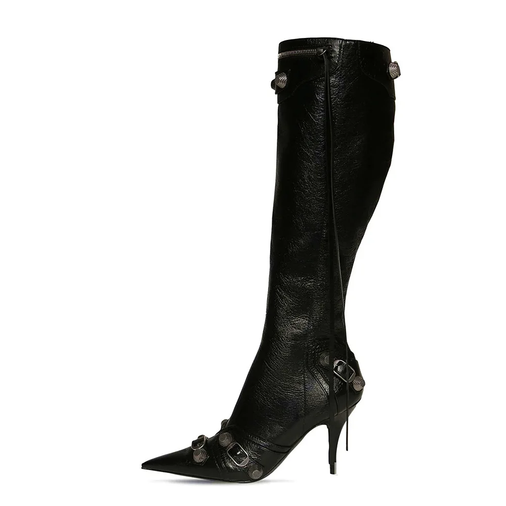 New Arrival Women's Boots for 2023 Over-the-Knee Pointed Toe Boots with Studs and Side Zipper, Plus Size Fashionable Boots