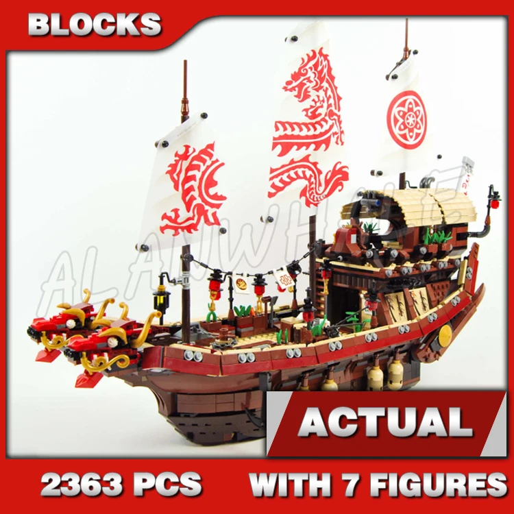 2363 шт. Shinobi Destiny's Bounty 3 модульные уровни Wu's Flying Ship Dragon 10723 строительные блоки