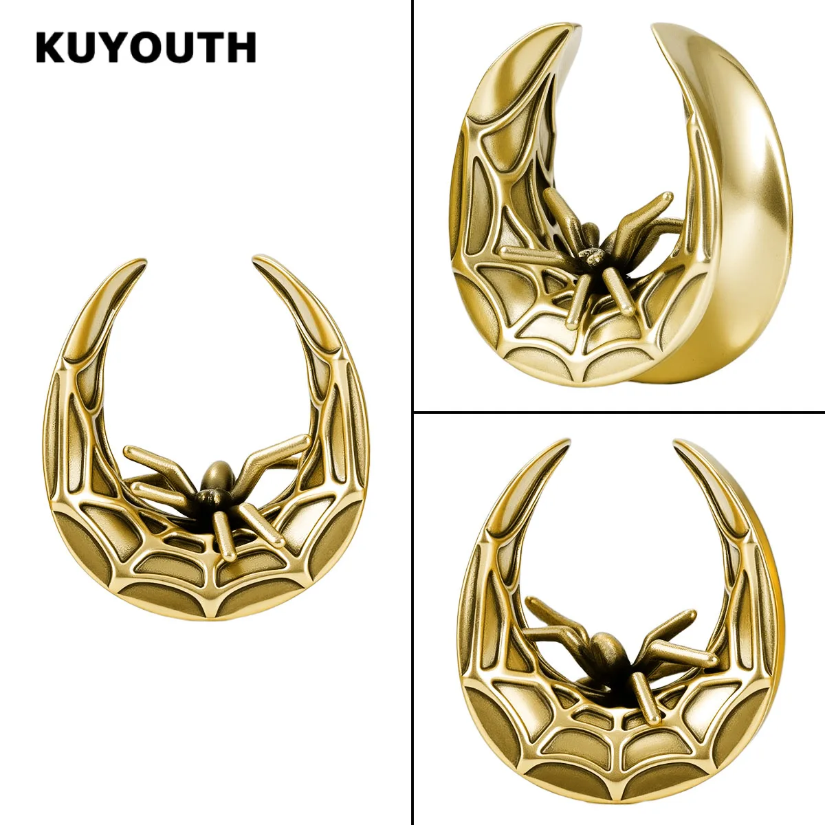 Фото KUYOUTH 2 шт., готические паутины, ушные туннели, заглушки, медные расширители в форме седла, калибры, носилки, ювелирные изделия для пирсинга, серьги №5