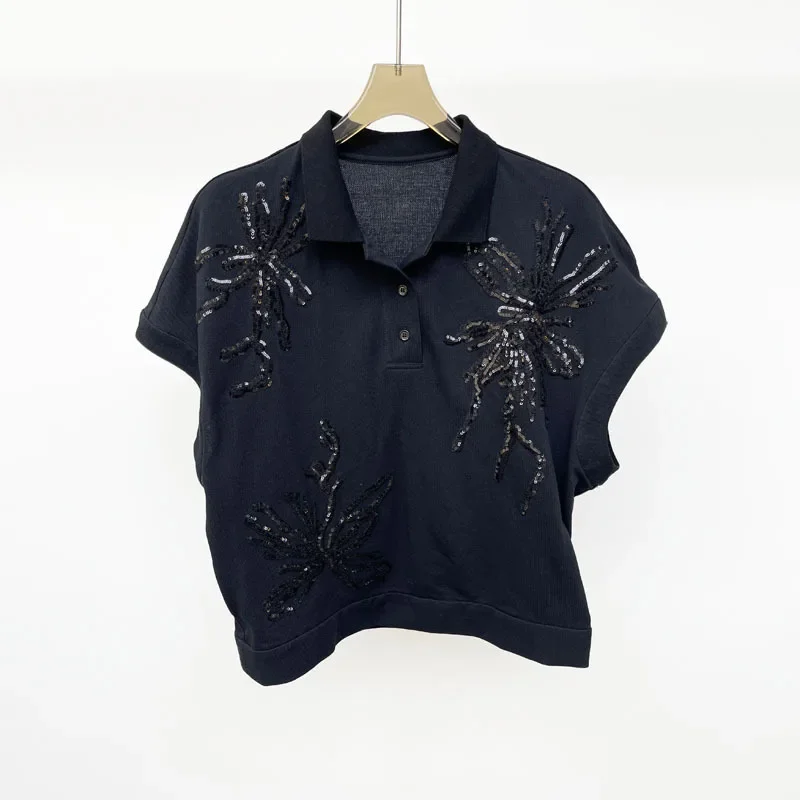 Женская футболка с отложным воротником и коротким рукавом