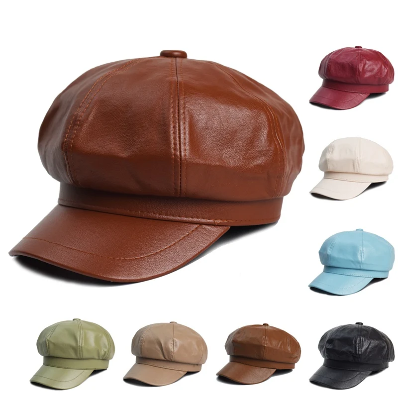 

Pu Korean Version Solid Color Solid Color Women Peaked Cap Autumn Winter Outdoor Sun Protection Beret Women Hat