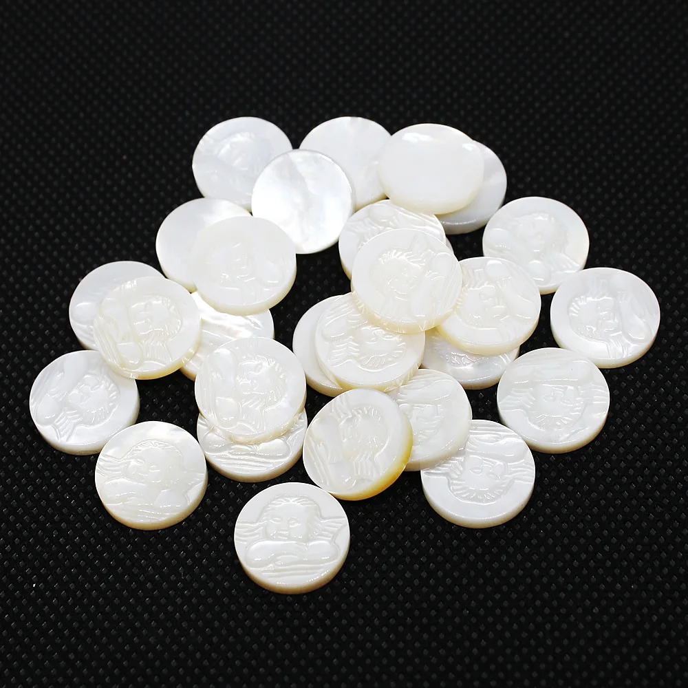 

High Quality Natural Shell Beads Round Angel Carved Cabochon White Color Handmade Jewelry DIY Pendant Jewelry Accessories 15x3mm