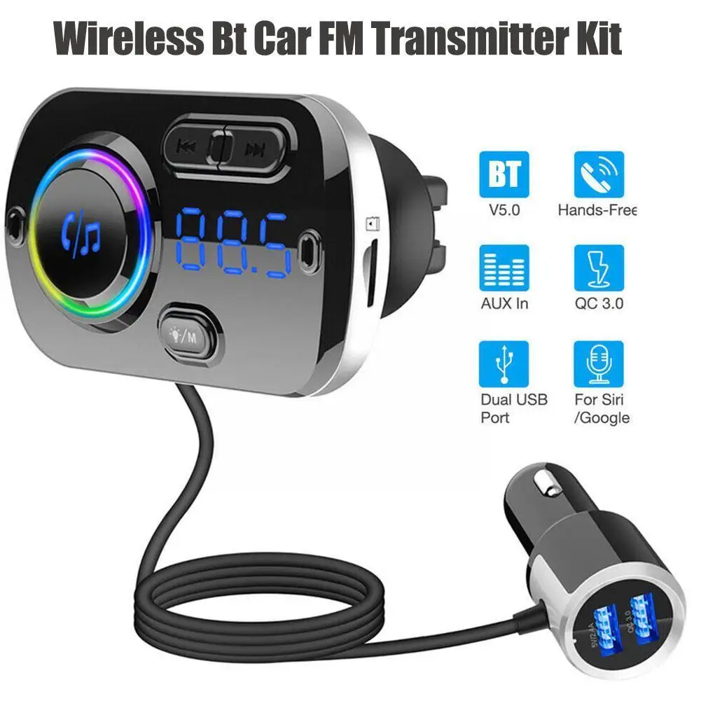 

Bluetooth 5.0 Car Fm Transmitter Usb Car Charger Kit Mp3 Modulator Kit Car Hands-free Player Led Fm Wireless Calling Light M3r1