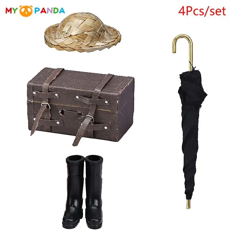 

1 комплект 1:12 кукольный домик сцена Декор миниатюрный чемодан зонтик соломенная шляпа обувь для дождя модель куклы дом ролевые игры игрушки аксессуары