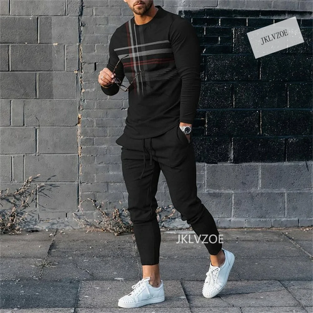 New Sportswear T Shirt Long Pants 2 Piece Sets Men Spring two piece Outfit Oversized Tracksuit Suit Men Jogging Clothing Set