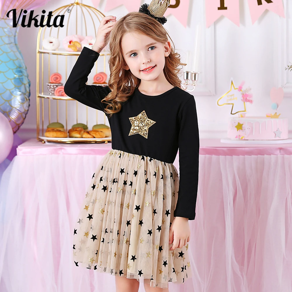 Купи Kids Autumn Winter Dresses for Girls Star Sequins Princess Dress Girl Long Sleeve Party Vestidos Girls Dress Children Clothing за 835 рублей в магазине AliExpress