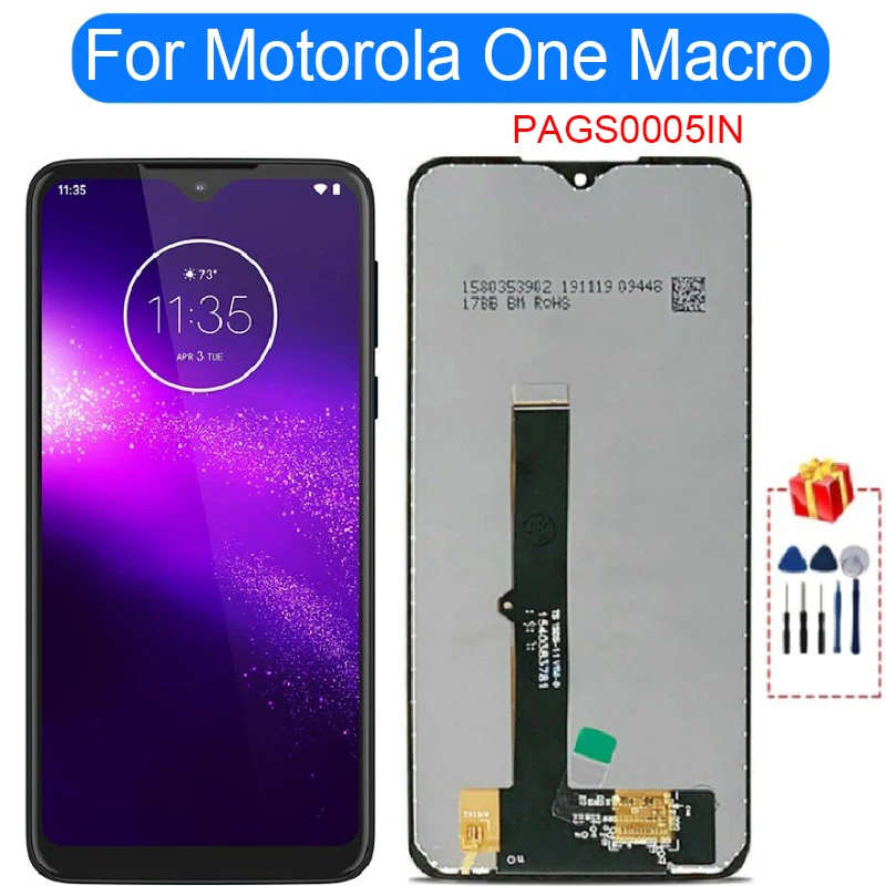 

ЖК-дисплей 6,2 дюйма для Motorola Moto One Macro PAGS0005IN, сенсорный экран с рамкой и дигитайзером в сборе для Motorola One Macro