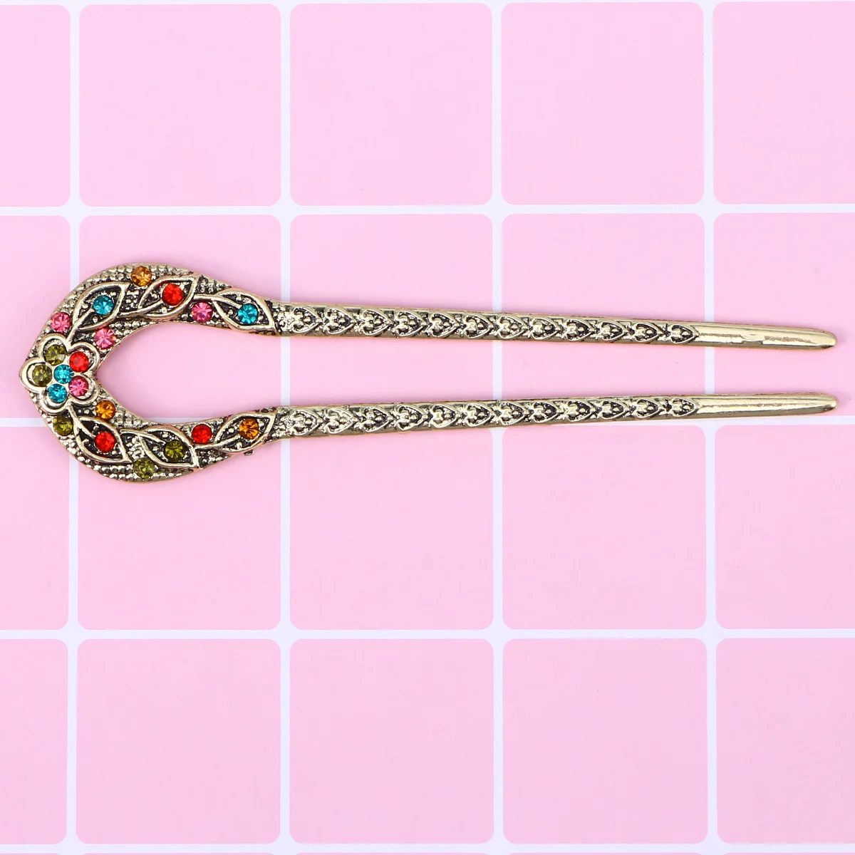 Аксессуар для прически шиньон заколка волос с кристаллами двойная вилка зубец