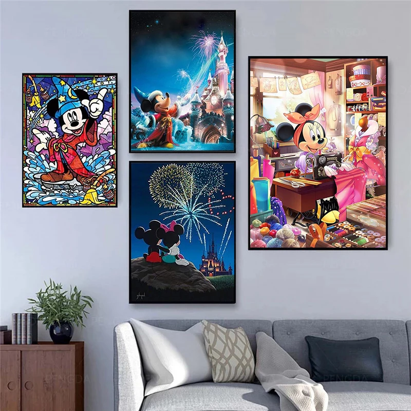 

Картина на холсте с мультяшными героями Диснея, Микки Маус и Минни, постеры и принты, Настенная картина для декора детской комнаты