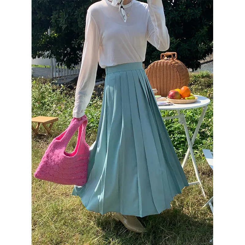 2022 spring new casual Korean version skirt high waist medium length texture pleated skirt women chiffon dress for female