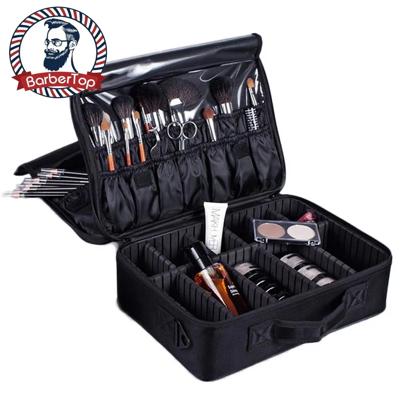 Professional Salon Barber Tools Box Makeup Train Case Cosmetic Bag Brush Organizer And Storage Travel Box With Adjustable Strap