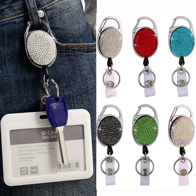 

Bling Retractable Creative Badge Reel Card Clip Students Nurse Girl Exhibition Name Card Chest Card Holder ID Card Badge Holder