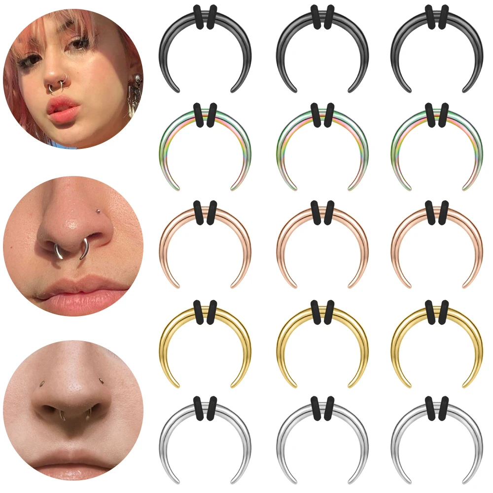 

AOEDEJ 1PC 14/16G Pincher Septum Rings Stainless Steel Stretched Nose Piercing Black Punk Nose Ring Buffalo Horn Body Jewelry