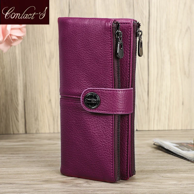 

Long Wallet Women Genuine Leather Female Clutch Wallets Zipper Phone Pocket Purse Money Bag with AirTag Slot