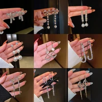 new opal bow earrings female square inlaid zircon earrings high end luxury long tassel earrings retro pearl earrings jewelry