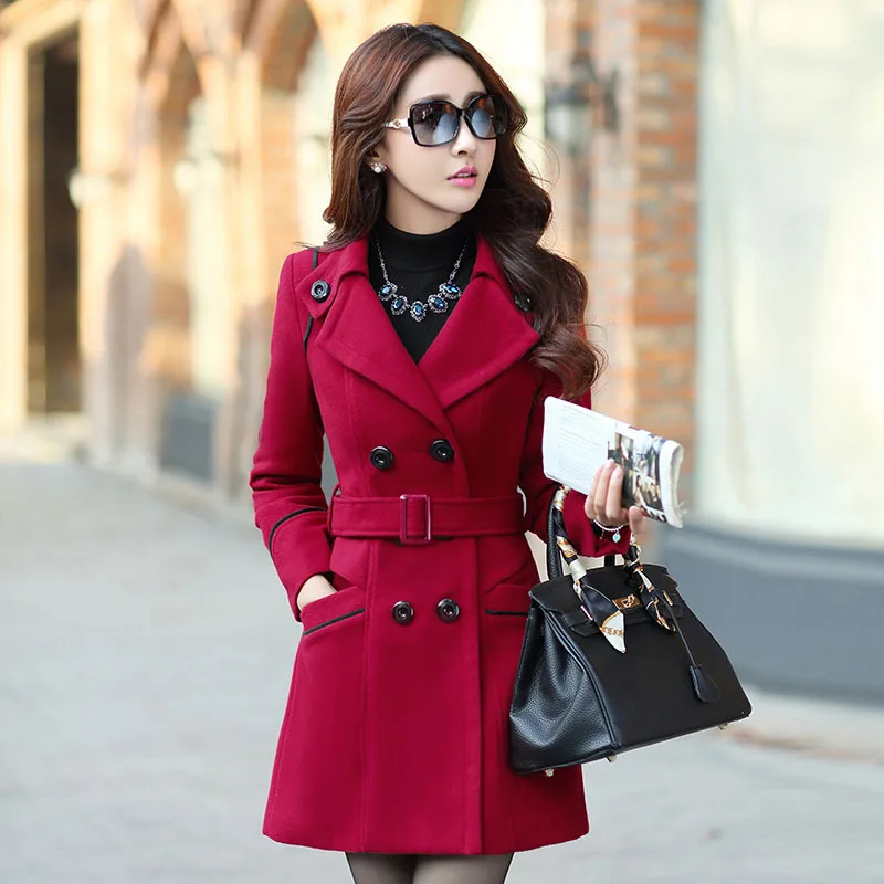 

Autumn Winter Women Wool Coat 2024 HOT Ladies Woolen Long Coat Female Fashion Slim-fit Double-Breasted Jacket with Belt M-3XL
