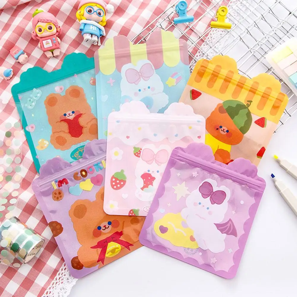 

12pcs Cartoon Cute Snack Bag Small Self Sealing Candy Bag For Children's Birthday Party Shiny Plastic Pouches For Cookie F4X2