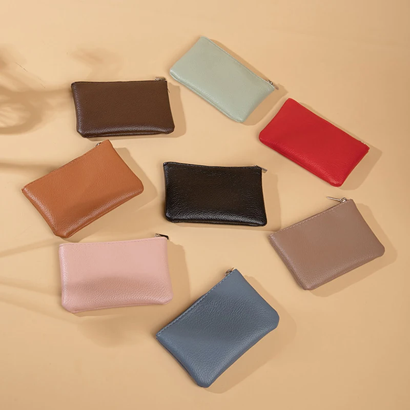

Classic Ultra-thin Zipper Coin Purse For Women Pure Color Litchi Pattern Coin Purse Square Soft Leather Small Money Bag