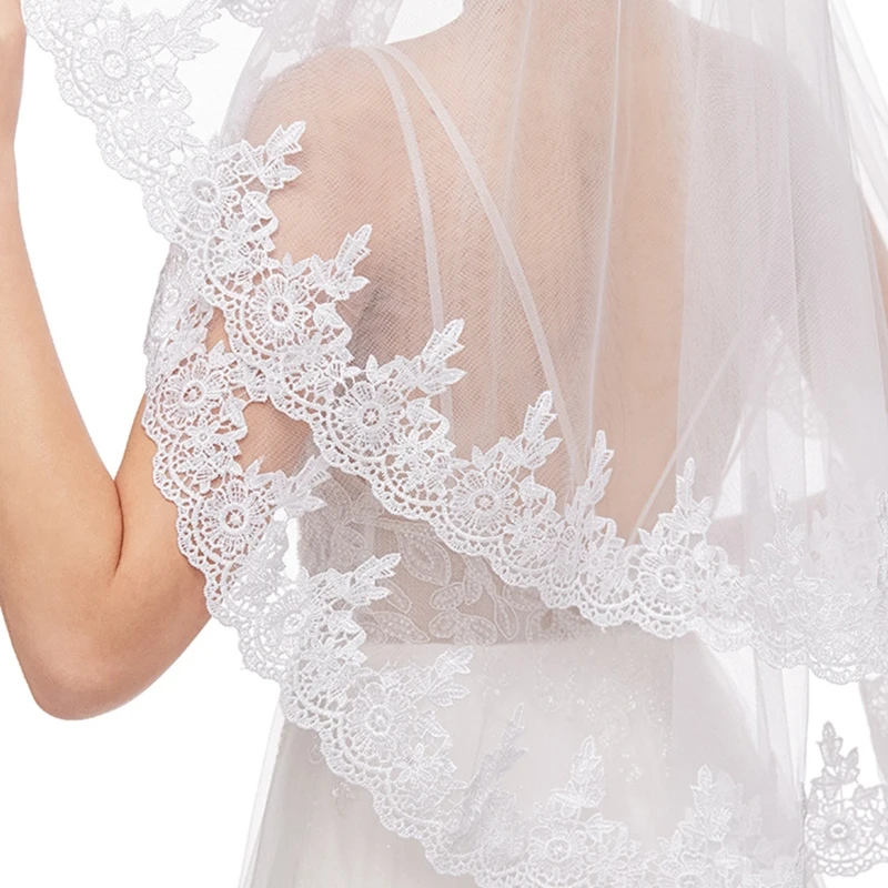 

Bridal Veil with Metal Comb Elbow Length Elegant Sheer Tulle Lace Appliques Decoration Headwear White Wedding Veils