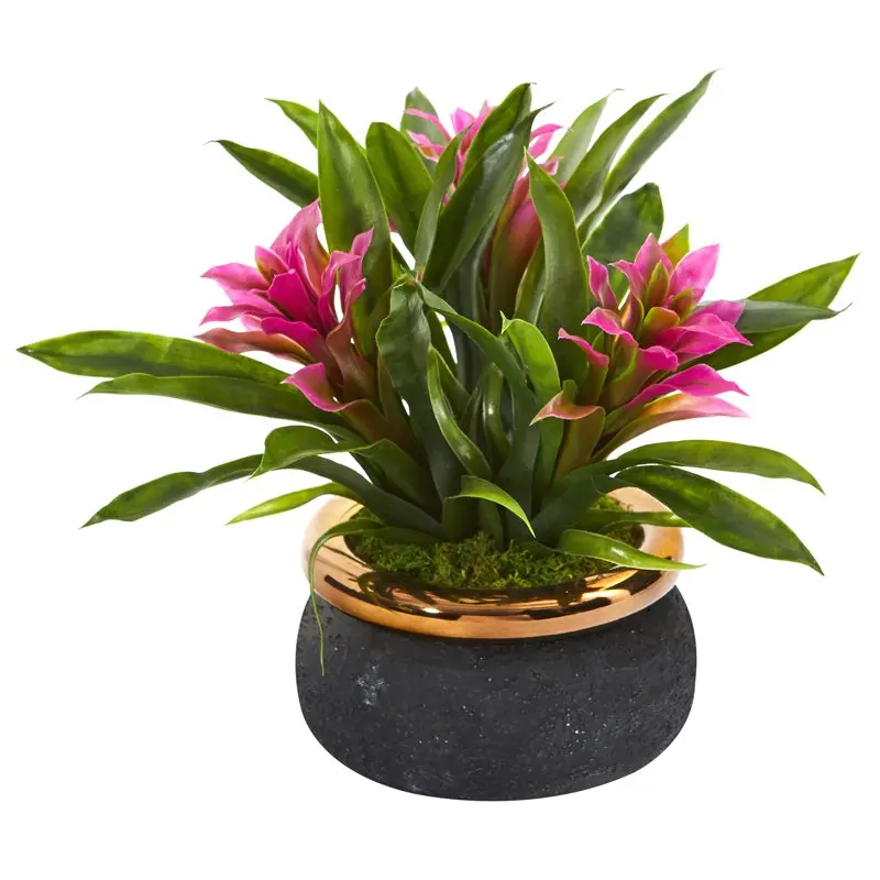 

11" Bromeliad Artificial Plant in Stoneware Planter, Purple